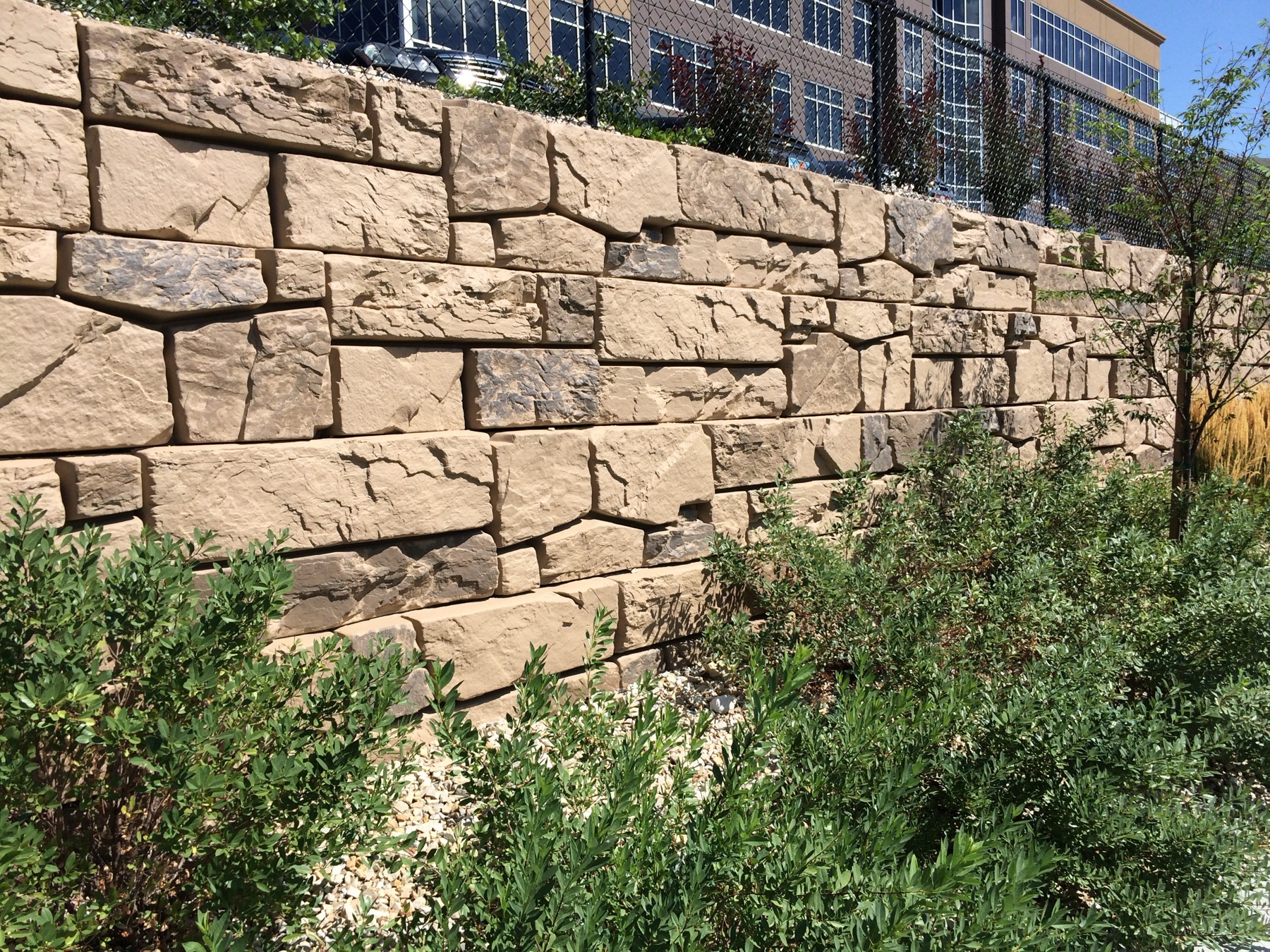 Close-up of the stacked-stone face of a Verti-Block unit